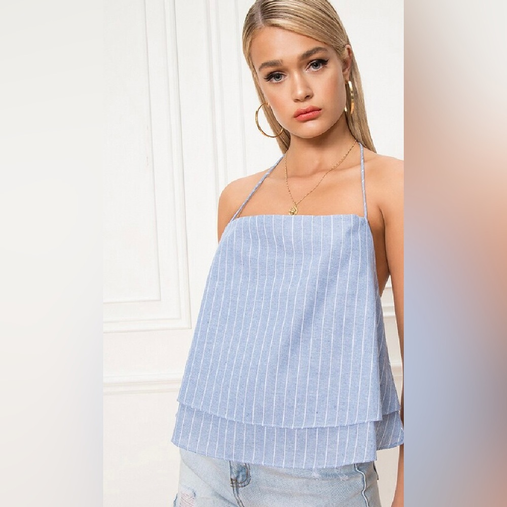 Sofia double layer top  in blue stripes